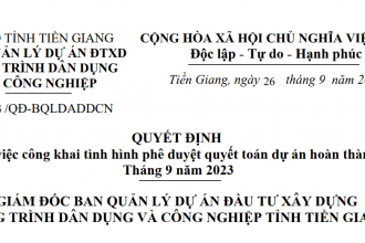 Quyết định về việc công khai tình hình phê duyệt quyết toán dự án hoàn thành Tháng 9 năm 2023